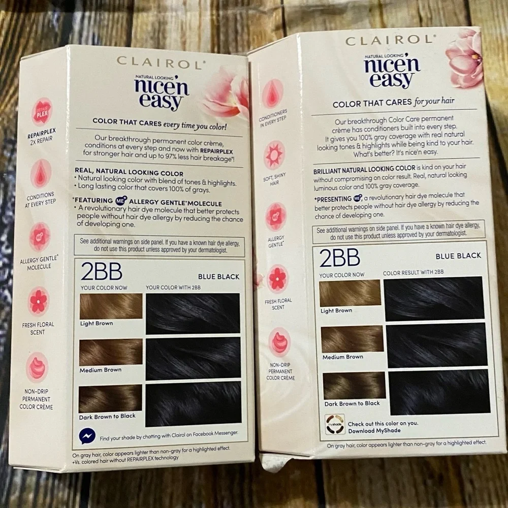 NEW 2 Clairol Nice N’ Easy 2BB Blue Black Hair Color 1 Application